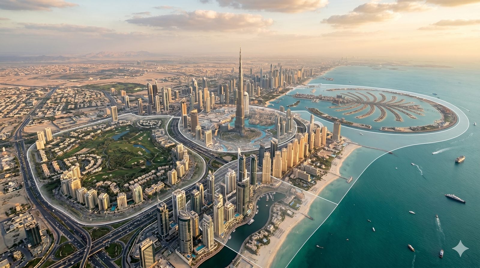 JVC mit 8,5 Prozent Yield. Dubai Islands 39 Prozent unter Palm-Niveau. Welche der vierzehn Gebiete 2026 wirklich kaufbar sind